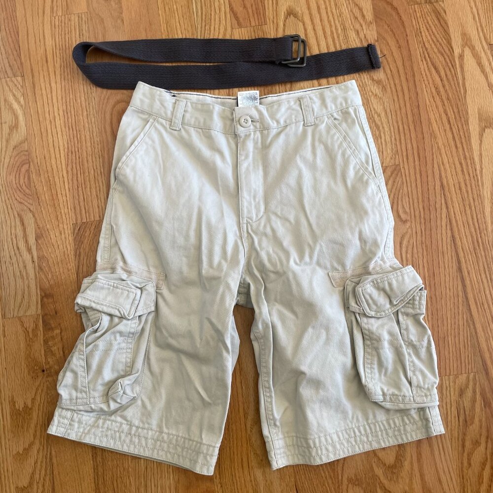 Faded Glory Khaki 100% Cotton Cargo Shorts with Belt Boys Size 14